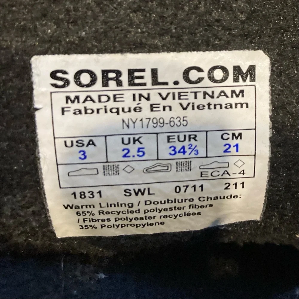 Sorel Youth Winter Snow Boots Tan Brown Size 3 Waterproof Insulated